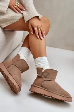 Clearance Buty damskie Vinceza Skórzane Zamszowe Śniegowce Z Futerkiem Vinceza 97951 Beżowe