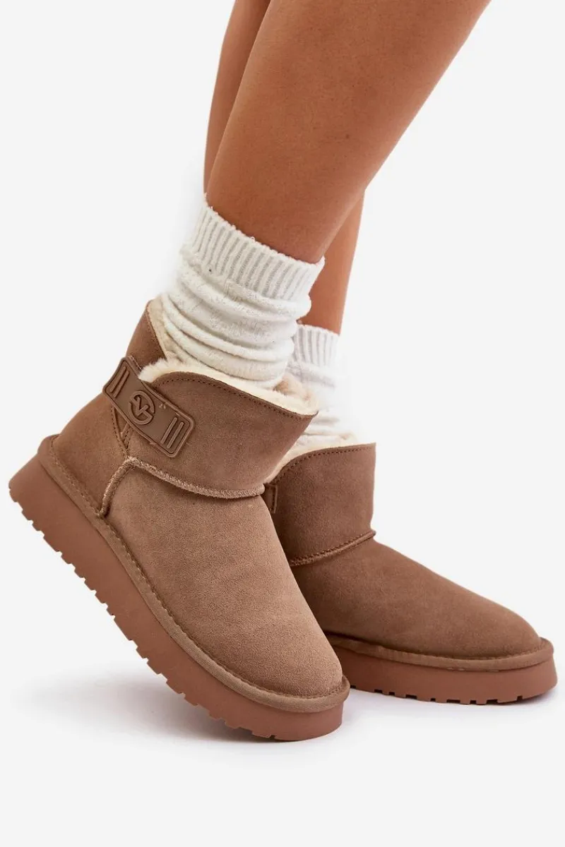 Clearance Buty damskie Vinceza Skórzane Zamszowe Śniegowce Z Futerkiem Vinceza 97951 Beżowe