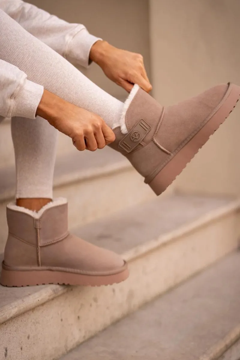 Clearance Buty damskie Vinceza Skórzane Zamszowe Śniegowce Z Futerkiem Vinceza 97951 Beżowe