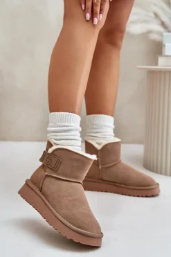 Clearance Buty damskie Vinceza Skórzane Zamszowe Śniegowce Z Futerkiem Vinceza 97951 Beżowe