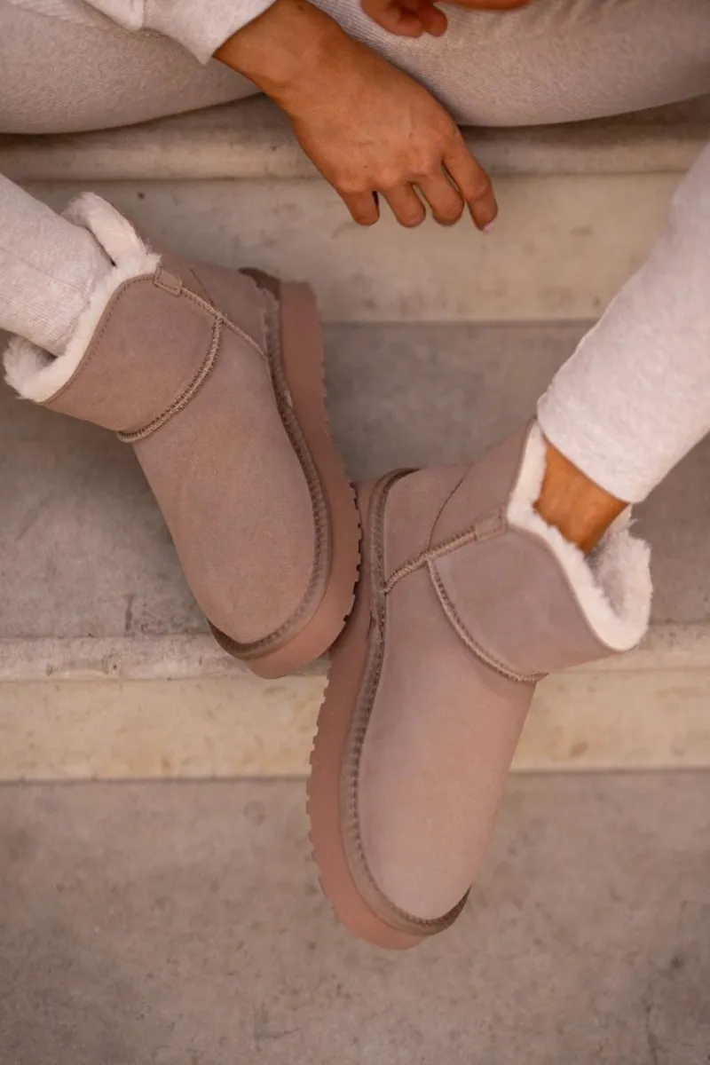 Clearance Buty damskie Vinceza Skórzane Zamszowe Śniegowce Z Futerkiem Vinceza 97951 Beżowe