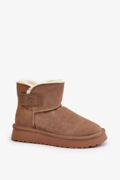 Clearance Buty damskie Vinceza Skórzane Zamszowe Śniegowce Z Futerkiem Vinceza 97951 Beżowe