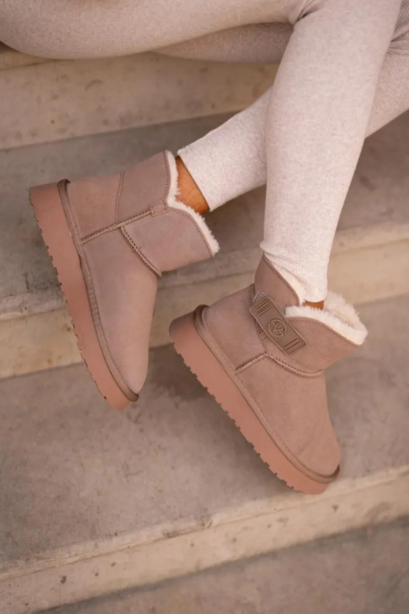 Clearance Buty damskie Vinceza Skórzane Zamszowe Śniegowce Z Futerkiem Vinceza 97951 Beżowe