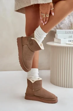 Clearance Buty damskie Vinceza Skórzane Zamszowe Śniegowce Z Futerkiem Vinceza 97951 Beżowe