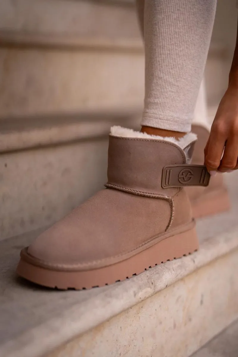 Clearance Buty damskie Vinceza Skórzane Zamszowe Śniegowce Z Futerkiem Vinceza 97951 Beżowe