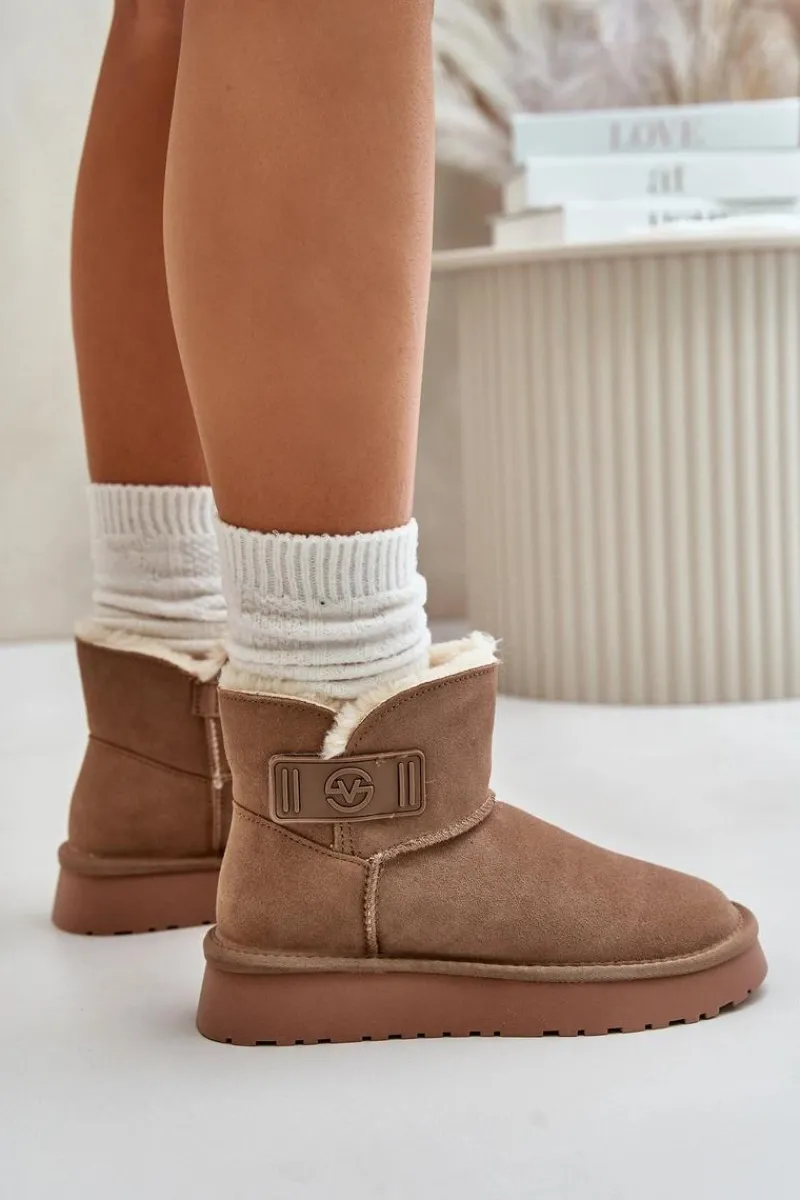 Clearance Buty damskie Vinceza Skórzane Zamszowe Śniegowce Z Futerkiem Vinceza 97951 Beżowe