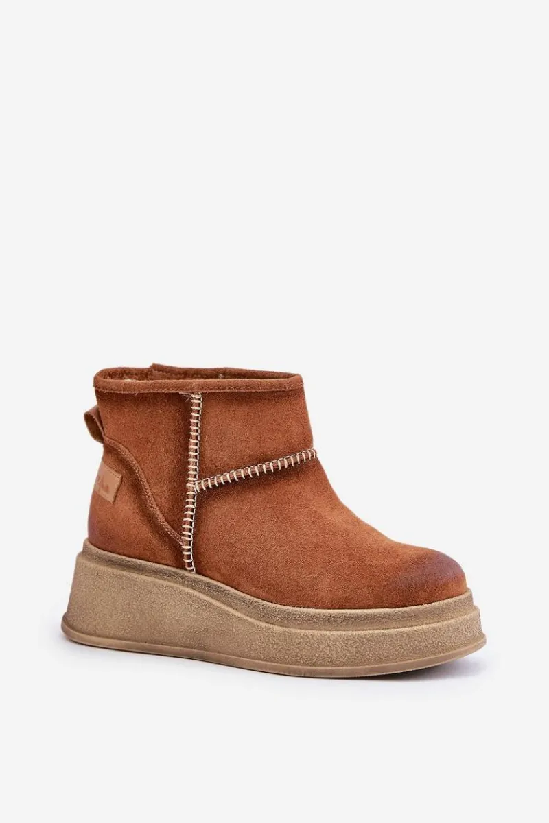 Outlet Skórzane Zamszowe Śniegowce Botki Na Platformie I Koturnie 06769-29 Brązowe Damskie Śniegowce Damskie