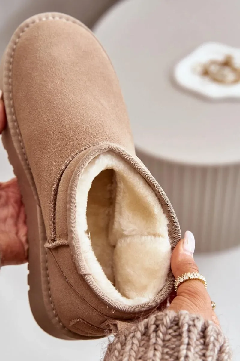 Śniegowce Damskie>Boto Skórzane Zamszowe Śniegowce Na Platformie Beżowe Nereviana Beżowy