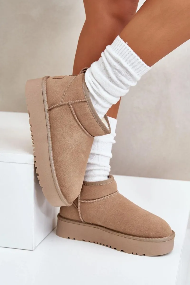 Śniegowce Damskie>Boto Skórzane Zamszowe Śniegowce Na Platformie Beżowe Nereviana Beżowy