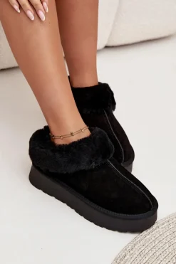 Śniegowce Damskie>Boto Skórzane Zamszowe Śniegowce Damskie Z Futerkiem Czarne Mivelle Czarny