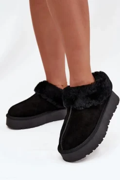Śniegowce Damskie>Boto Skórzane Zamszowe Śniegowce Damskie Z Futerkiem Czarne Mivelle Czarny