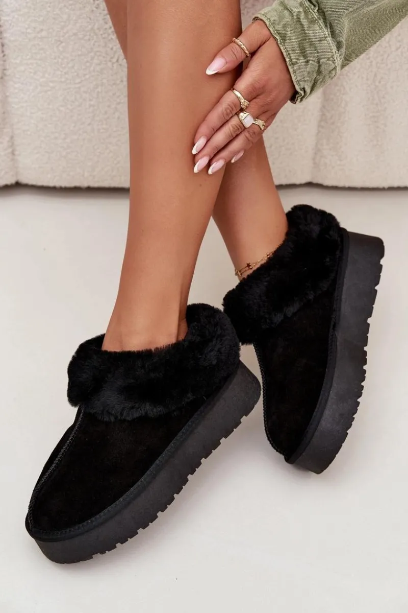 Śniegowce Damskie>Boto Skórzane Zamszowe Śniegowce Damskie Z Futerkiem Czarne Mivelle Czarny