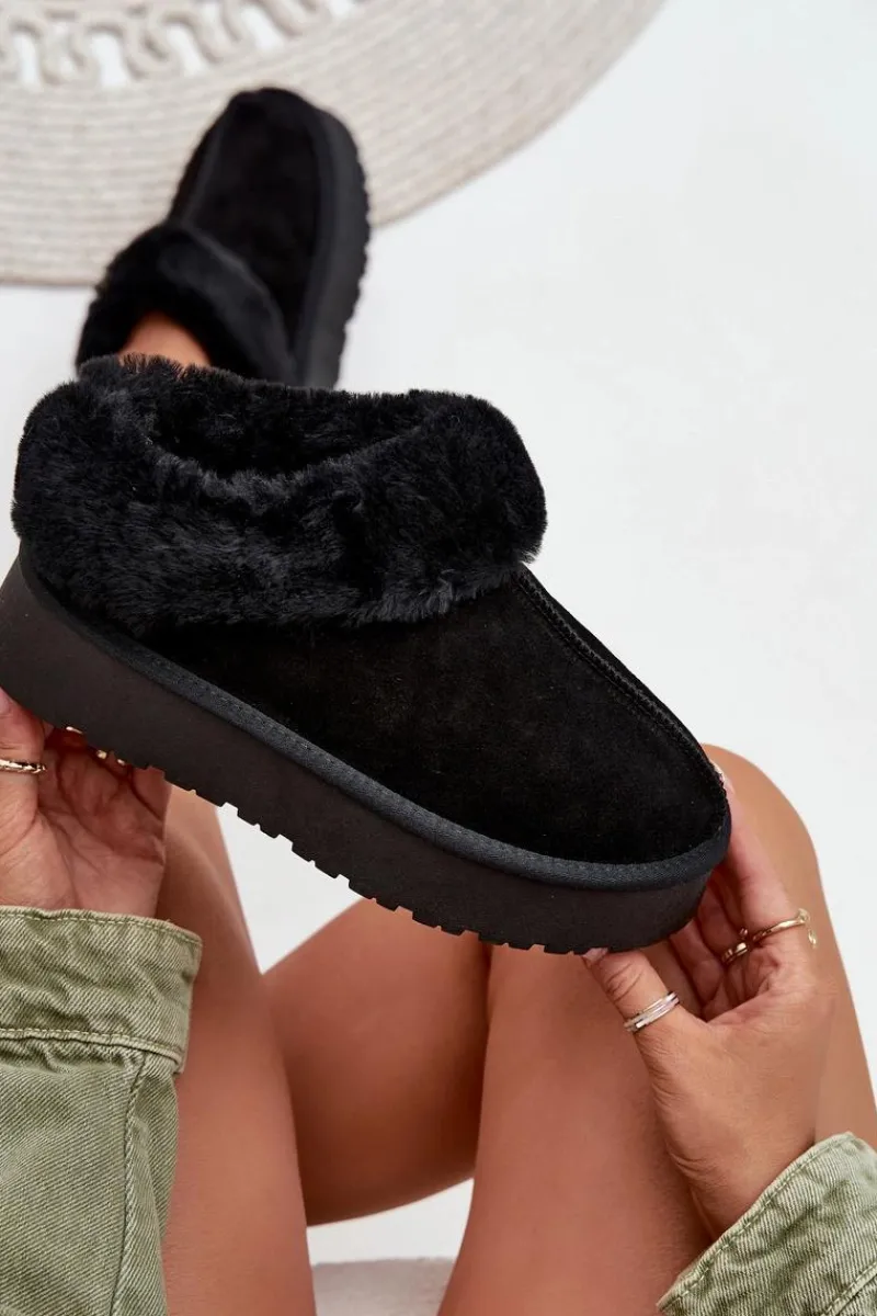 Śniegowce Damskie>Boto Skórzane Zamszowe Śniegowce Damskie Z Futerkiem Czarne Mivelle Czarny