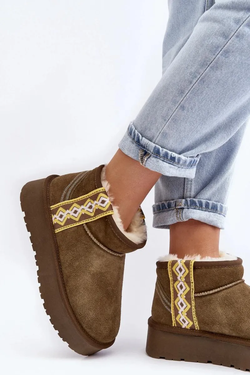 Śniegowce Damskie>Boto Skórzane Zamszowe Śniegowce Damskie Zielone Vebissat Zielony