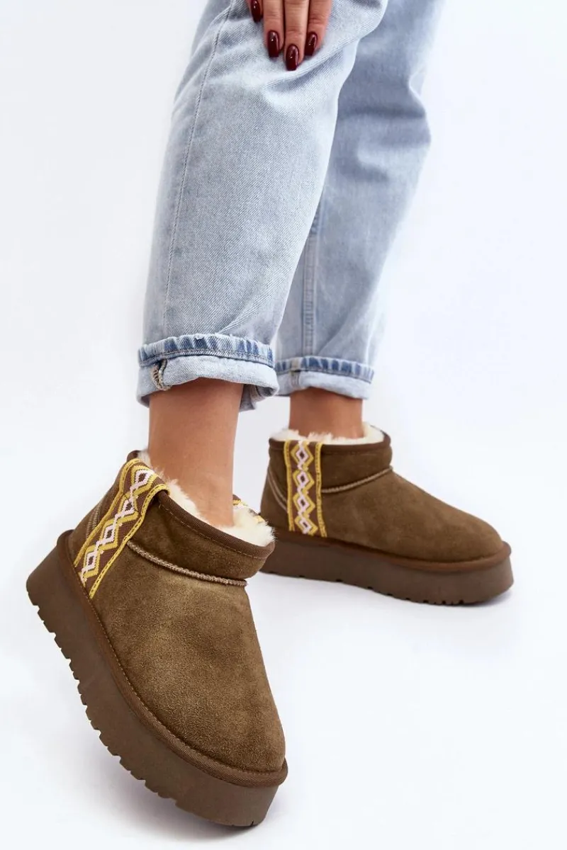 Śniegowce Damskie>Boto Skórzane Zamszowe Śniegowce Damskie Zielone Vebissat Zielony