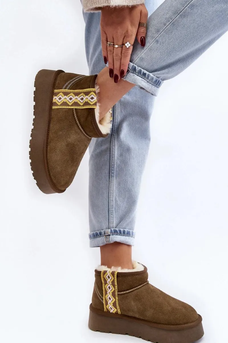 Śniegowce Damskie>Boto Skórzane Zamszowe Śniegowce Damskie Zielone Vebissat Zielony