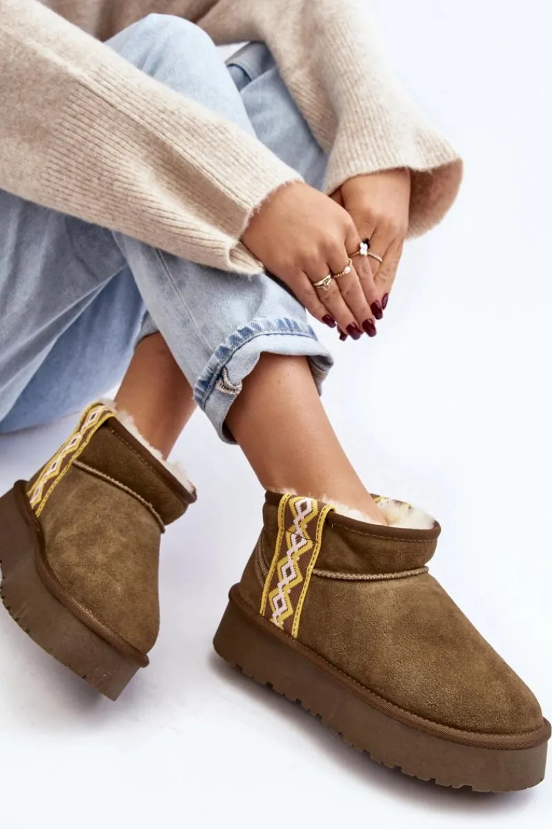 Śniegowce Damskie>Boto Skórzane Zamszowe Śniegowce Damskie Zielone Vebissat Zielony