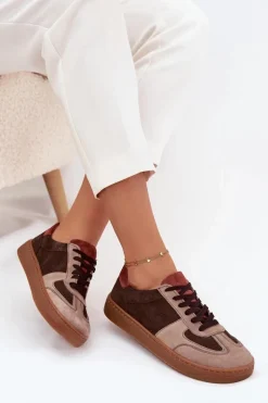 Sneakersy Damskie>Zazoo Skórzane Zamszowe Sneakersy Barefoot Damskie N1277 Brązowe