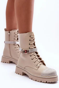 Botki Ocieplane|Damskie Trapery></noscript>Boto Skórzane Zdobione Botki Workery Damskie Beżowe Totah Beżowy