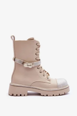 Botki Ocieplane|Damskie Trapery></noscript>Boto Skórzane Zdobione Botki Workery Damskie Beżowe Totah Beżowy