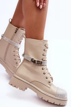 Botki Ocieplane|Damskie Trapery></noscript>Boto Skórzane Zdobione Botki Workery Damskie Beżowe Totah Beżowy