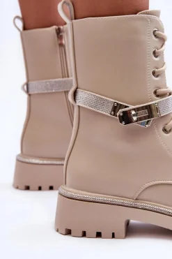 Botki Ocieplane|Damskie Trapery></noscript>Boto Skórzane Zdobione Botki Workery Damskie Beżowe Totah Beżowy