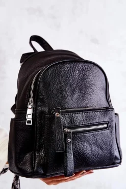 Hot Boto Skórzany Plecak Na Suwak Czarny Karlee