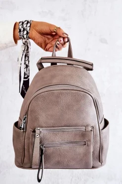 Clearance Skórzany Plecak Na Suwak Szary Karlee Plecaki