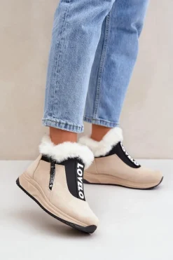 Sneakersy Damskie|Botki Sznurowane>Boto Sneakersy Botki Damskie Z Futerkiem Beżowe Zeriana Beżowy
