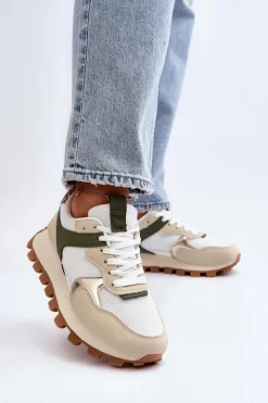Sneakersy Damskie>Boto Sneakersy Buty Sportowe Damskie Beżowo-Zielone Ralita Beżowy