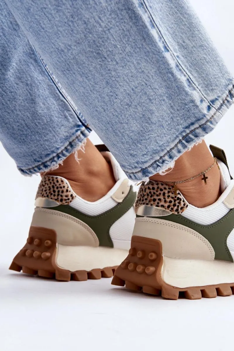 Sneakersy Damskie>Boto Sneakersy Buty Sportowe Damskie Beżowo-Zielone Ralita Beżowy