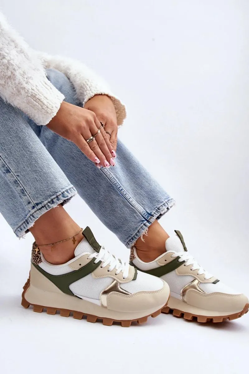 Sneakersy Damskie>Boto Sneakersy Buty Sportowe Damskie Beżowo-Zielone Ralita Beżowy