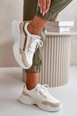 Outlet Boto Sneakersy Buty Sportowe Damskie Na Grubej Podeszwie Beżowe Lerila