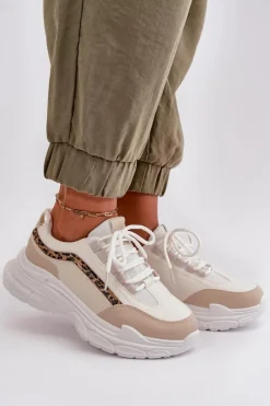 Outlet Boto Sneakersy Buty Sportowe Damskie Na Grubej Podeszwie Beżowe Lerila