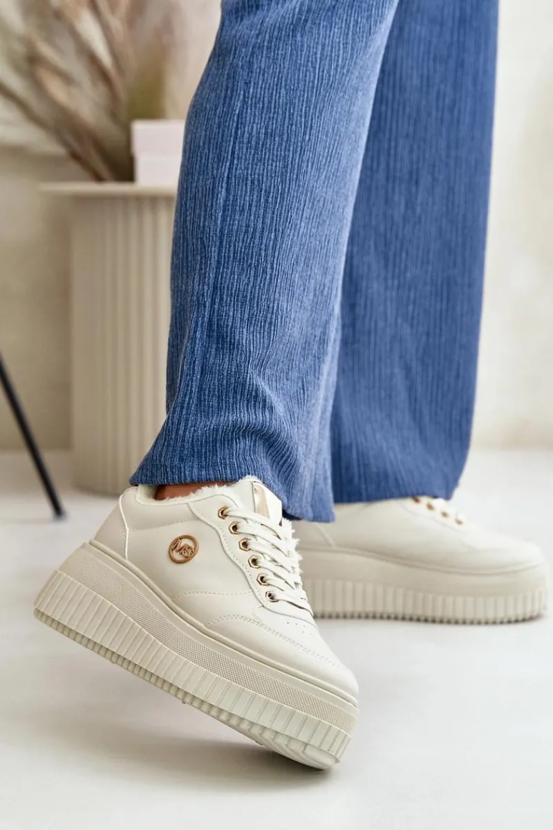 Sneakersy Damskie>Boto Sneakersy Buty Sportowe Damskie Ocieplane Na Masywnej Podeszwie Beżowe Ardiela Beżowy