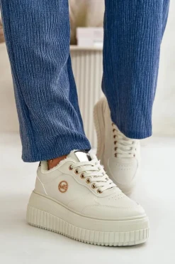 Sneakersy Damskie>Boto Sneakersy Buty Sportowe Damskie Ocieplane Na Masywnej Podeszwie Beżowe Ardiela Beżowy