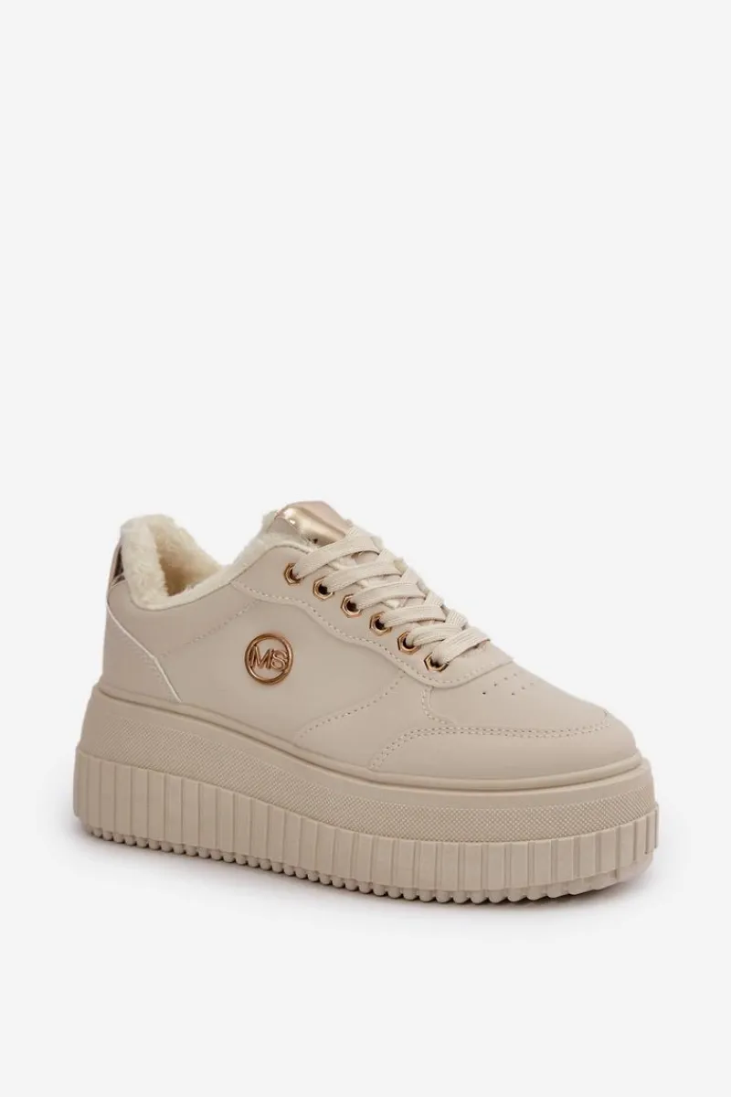 Sneakersy Damskie>Boto Sneakersy Buty Sportowe Damskie Ocieplane Na Masywnej Podeszwie Beżowe Ardiela Beżowy