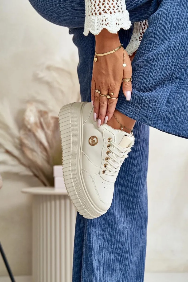 Sneakersy Damskie>Boto Sneakersy Buty Sportowe Damskie Ocieplane Na Masywnej Podeszwie Beżowe Ardiela Beżowy