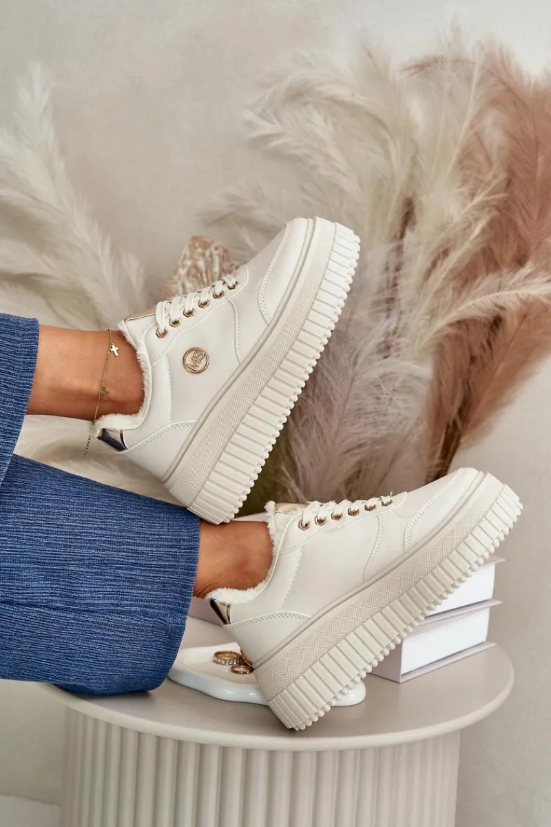 Sneakersy Damskie>Boto Sneakersy Buty Sportowe Damskie Ocieplane Na Masywnej Podeszwie Beżowe Ardiela Beżowy