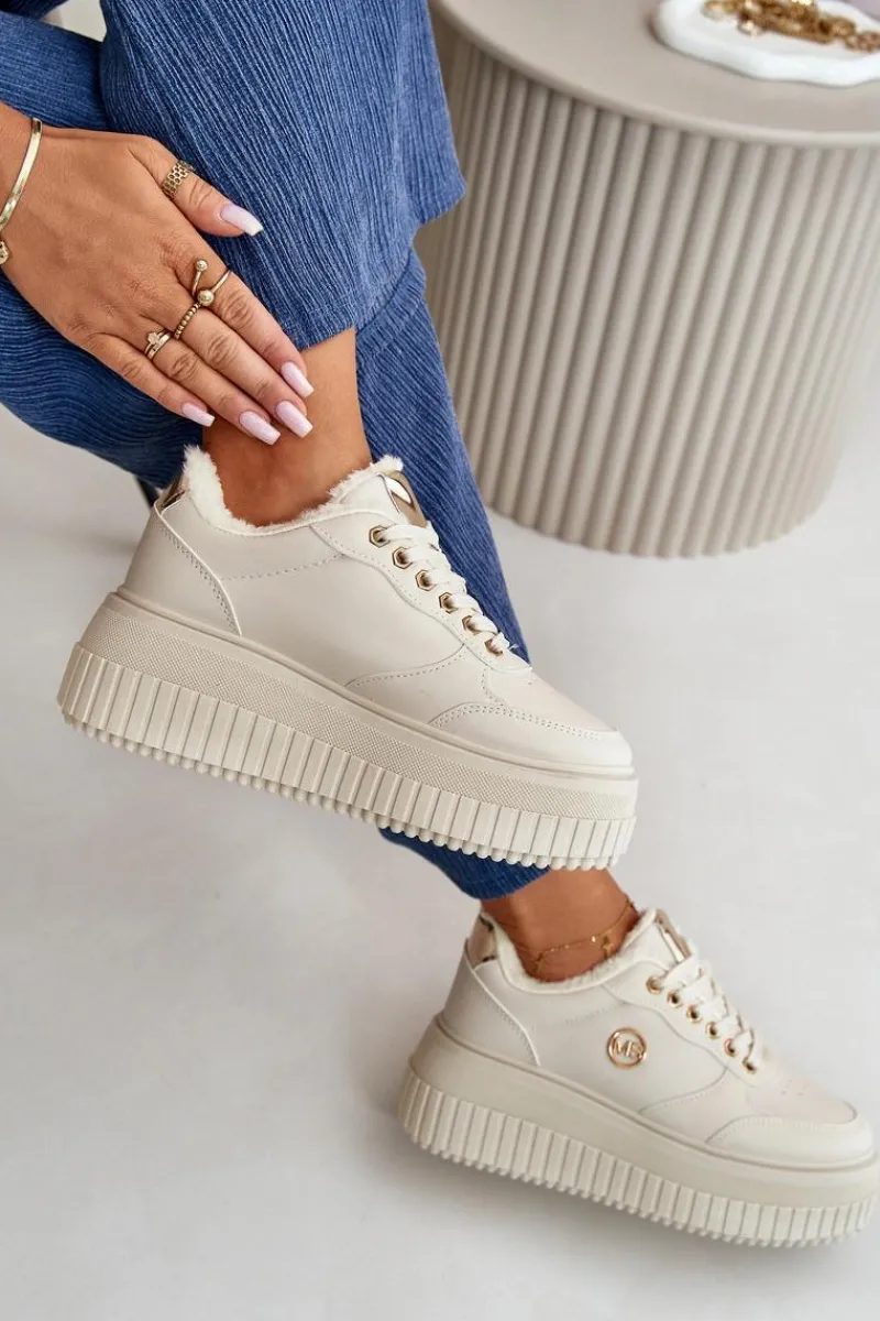 Sneakersy Damskie>Boto Sneakersy Buty Sportowe Damskie Ocieplane Na Masywnej Podeszwie Beżowe Ardiela Beżowy