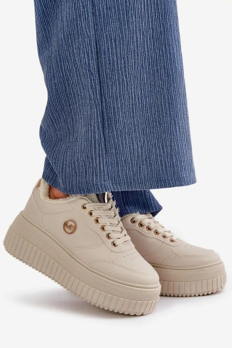 Sneakersy Damskie>Boto Sneakersy Buty Sportowe Damskie Ocieplane Na Masywnej Podeszwie Beżowe Ardiela Beżowy