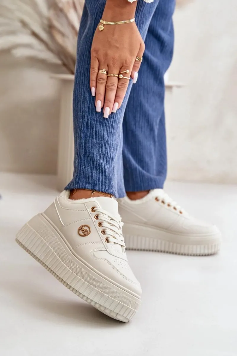 Sneakersy Damskie>Boto Sneakersy Buty Sportowe Damskie Ocieplane Na Masywnej Podeszwie Beżowe Verissha Beżowy