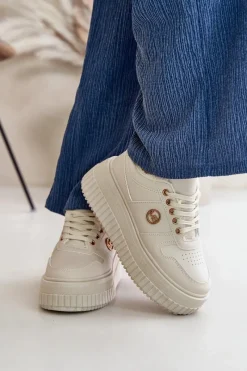 Sneakersy Damskie>Boto Sneakersy Buty Sportowe Damskie Ocieplane Na Masywnej Podeszwie Beżowe Verissha Beżowy