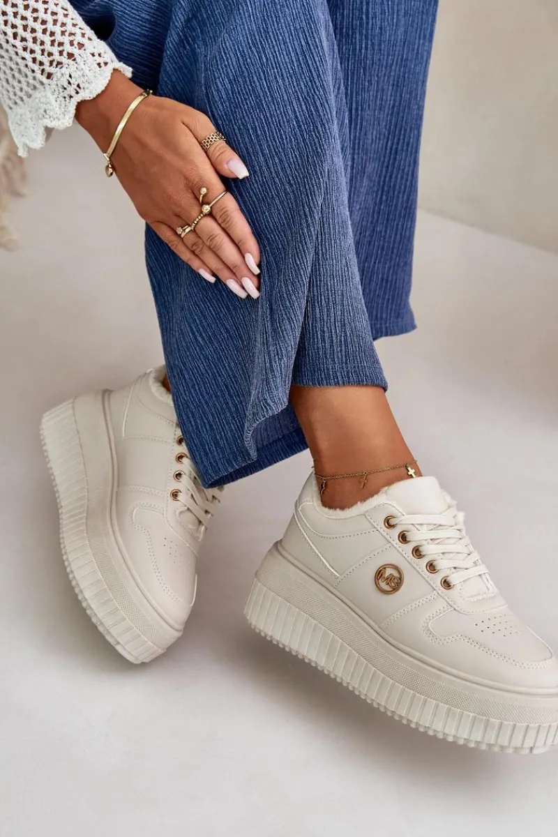 Sneakersy Damskie>Boto Sneakersy Buty Sportowe Damskie Ocieplane Na Masywnej Podeszwie Beżowe Verissha Beżowy