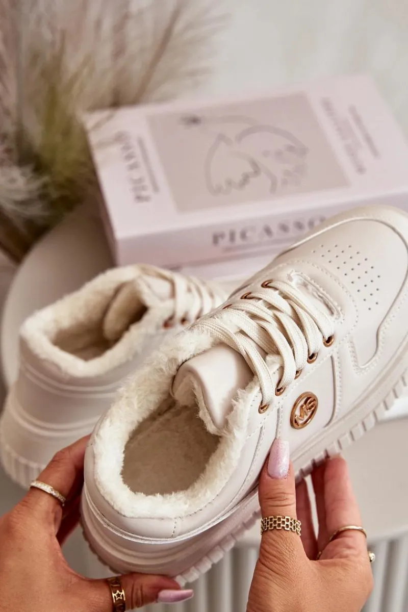 Sneakersy Damskie>Boto Sneakersy Buty Sportowe Damskie Ocieplane Na Masywnej Podeszwie Beżowe Verissha Beżowy