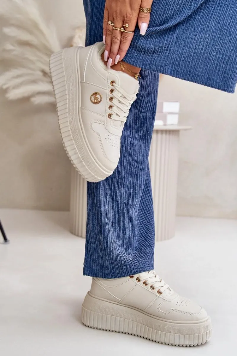 Sneakersy Damskie>Boto Sneakersy Buty Sportowe Damskie Ocieplane Na Masywnej Podeszwie Beżowe Verissha Beżowy