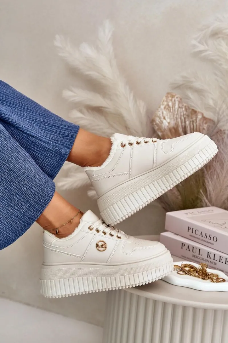 Sneakersy Damskie>Boto Sneakersy Buty Sportowe Damskie Ocieplane Na Masywnej Podeszwie Beżowe Verissha Beżowy