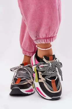 Outlet Boto Sneakersy Buty Sportowe Damskie Z Podwójnym Sznurowaniem Czarne Efobell