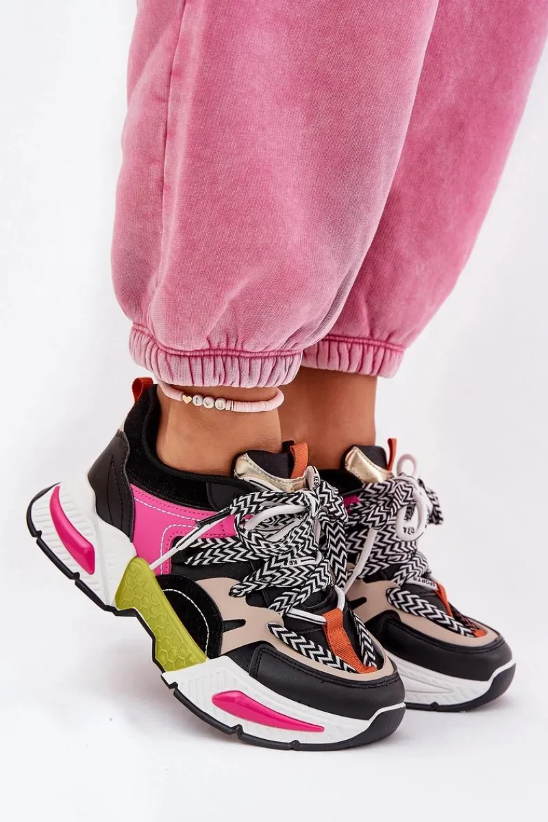 Outlet Boto Sneakersy Buty Sportowe Damskie Z Podwójnym Sznurowaniem Czarne Efobell