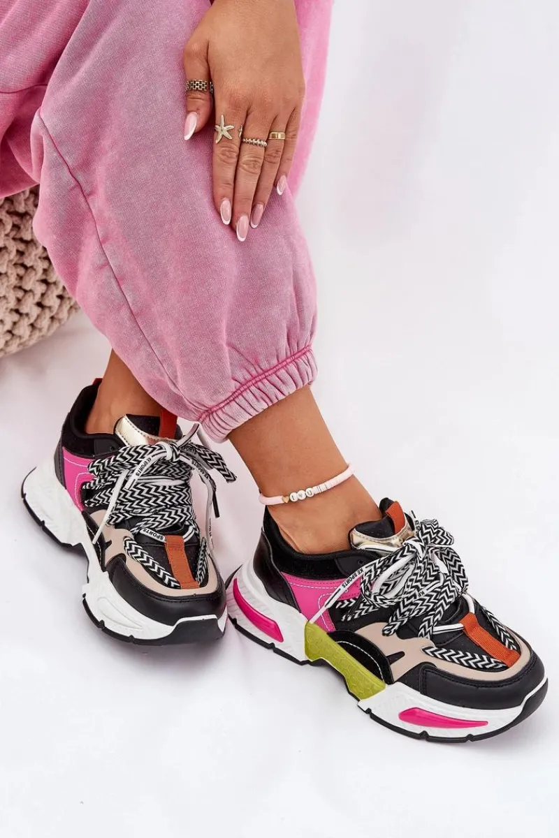 Outlet Boto Sneakersy Buty Sportowe Damskie Z Podwójnym Sznurowaniem Czarne Efobell